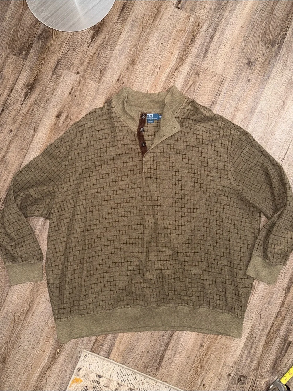 Vintage Polo Ralph Lauren Big & Tall Mock Neck Henley Sweater 5XB Olive Cotton